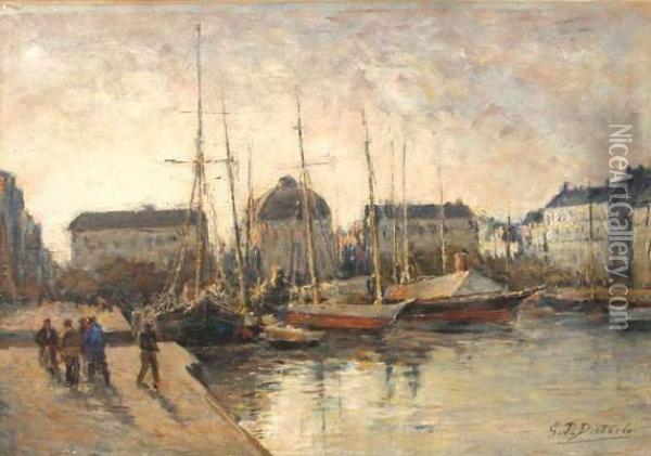 < Port Normand >. Oil Painting - Georges Pierre Dieterle
