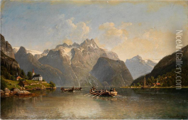Hochzeitsfahrt Auf Einem Alpensee Oil Painting - Johannes-Bertholomaus Dutntze