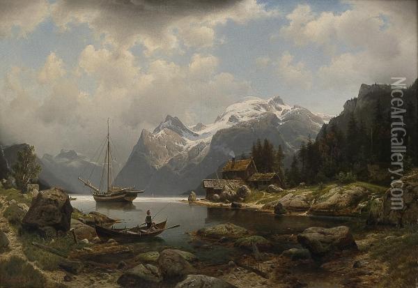 Fra Hardangerfjorden Oil Painting - Johannes-Bertholomaus Dutntze