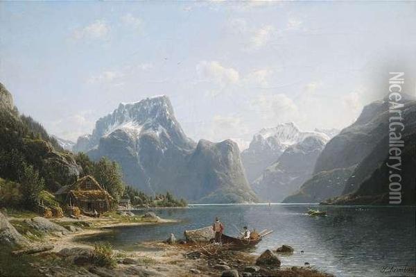 At Lake Bredheims Inthe Region Nordfjord, Norway. Oil Painting - Johannes-Bertholomaus Dutntze