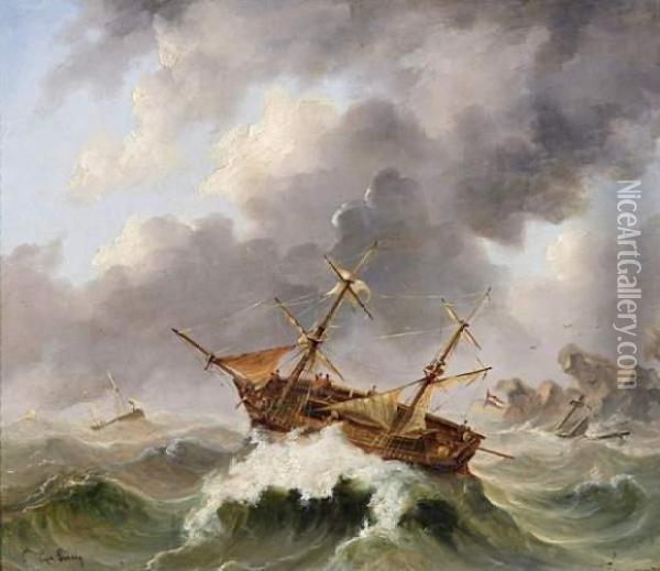 Sailors In The Storm Oil Painting - Egidius Linnig