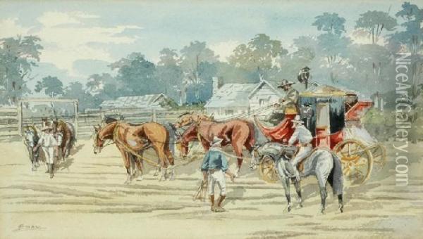 Changing Horses Oil Painting - Arthur Esam