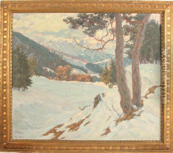 Winterliche Alpenlandschaft Mit Feldweg Oil Painting - Carl Friedrich Felber