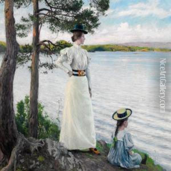 Ved Hvalstad Ved Kristianiafjord Oil Painting - Paul-Gustave Fischer