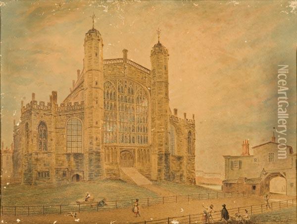 Veduta Della Cappella Di Saint Georges Nel Castello Di Windsor Oil Painting - Paul-Gustave Fischer