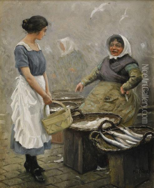 Skovserkone Og Tjenestepige Pa Gammelstrand Oil Painting - Paul-Gustave Fischer