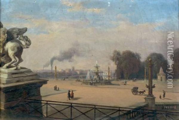 Paris, Vue De La Place De La Concorde Oil Painting - Leon Fleury