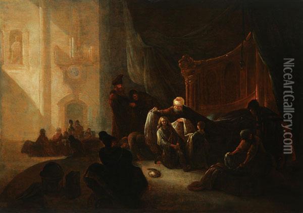 Jacob Presenting Joseph The Multi-colored Coat Oil Painting - Govert Teunisz. Flinck