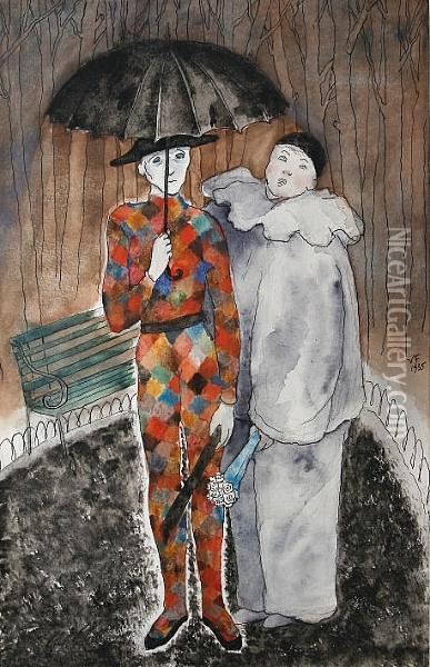 Two Clowns Oil Painting - Vivian Forbes