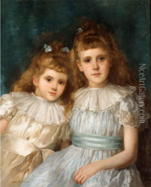 Portrait Of Two Sisters Oil Painting - John Shirley Fox