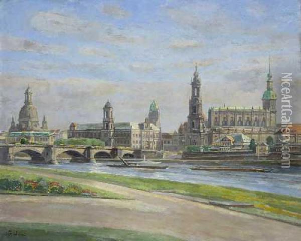 Blick Auf Dresden. Oil Painting - Walter Friederici