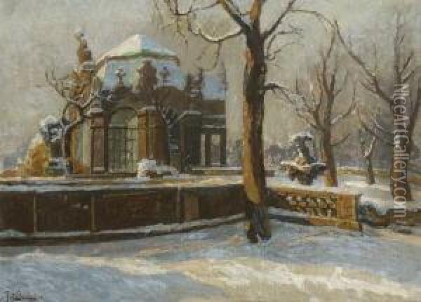 Winterlicher Schlosspark. Oil Painting - Walter Friederici