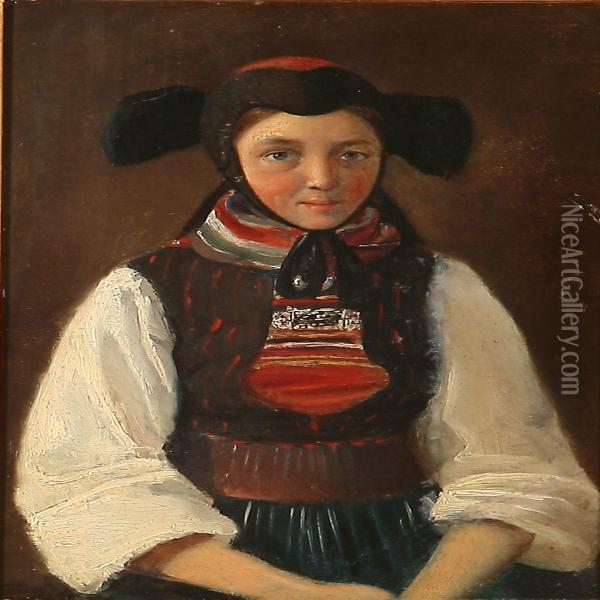 A Young Girl In A National Costume Oil Painting - Julius Friedlaender