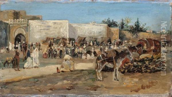 Tanger. El Zoco Grande Oil Painting - Jose Gallegos Y Arnosa