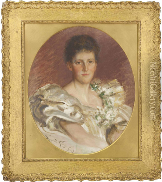 Portrait Of Mrs Leila De Lisle Oil Painting - Sigismund Christian Hubert Goetze