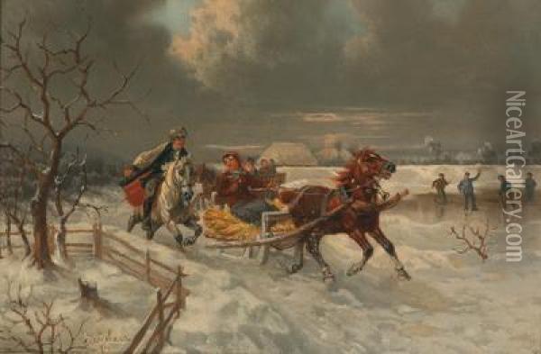 A Winter Excurion Oil Painting - Eduard Gotzelmann