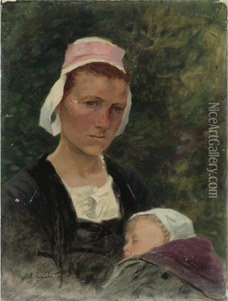 Femme Et Enfant Oil Painting - Achille Granchi-Taylor