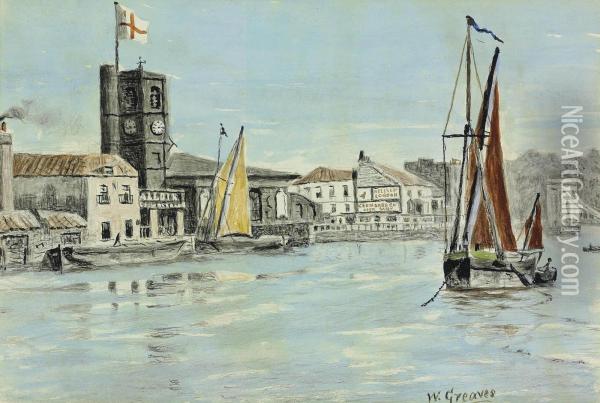 View Of Chelsea Old Church From Across The River Thames At Chelsea Reach Oil Painting - Walter Greaves