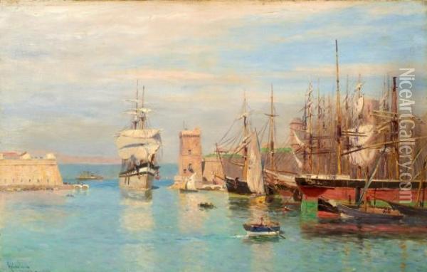 Le Port De Marseille Oil Painting - Johannes Martin Grimelund