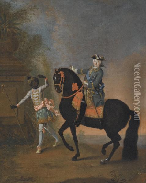 An Equestrian Portrait Of Empress Elizaveta Petrovna (1709-1762) Oil Painting - Georg Christoph Grooth