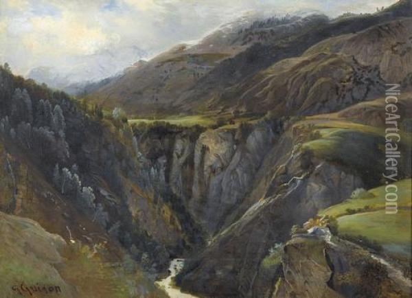 Herbstliche Berglandschaft Mit Schlucht Oil Painting - Charles Louis Guigon