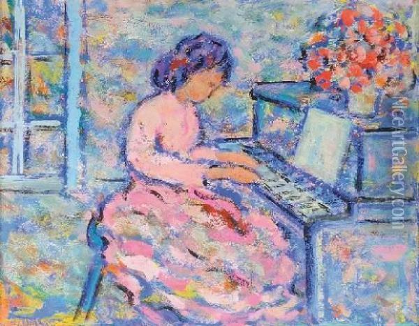 La Petite Fille Au Piano Oil Painting - Bernhard Gutmann