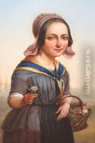 Girl With Flowers Oil Painting - Paul Haesaert