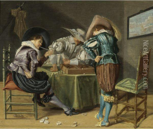 Tric-trac Players In An Interior Oil Painting - Dirck Hals