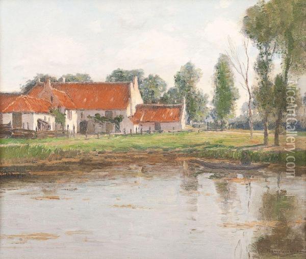 Bauerngehoft An Einem See Oil Painting - Wilhelm Hambutchen