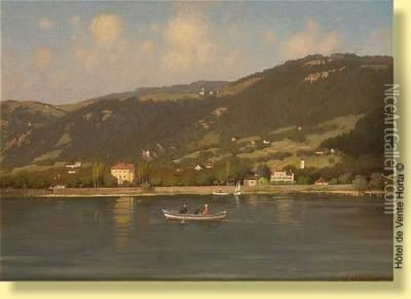 Promenade En Barque Dans Un Paysage Oil Painting - Paul Heitinger