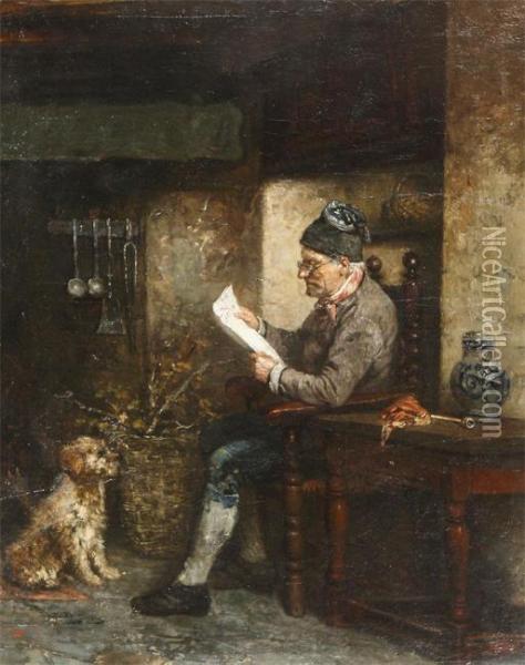Interior With Man, Reading The Paper Oil Painting - Heyermans