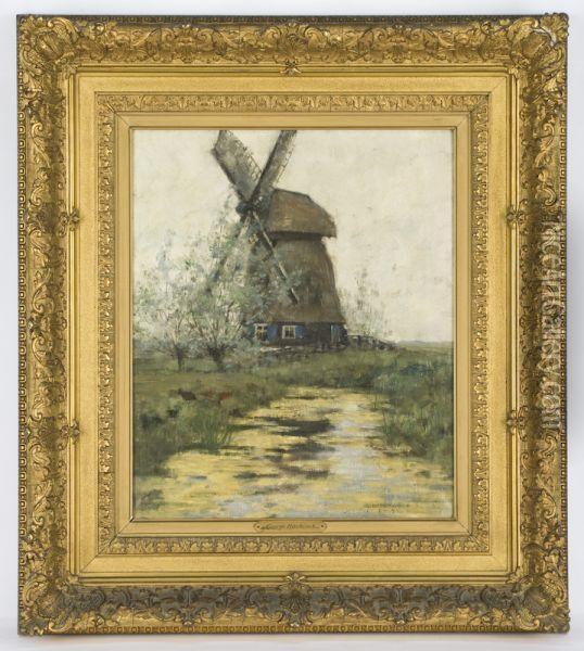 A Windmill In A Landscape Oil Painting - George Hitchcock