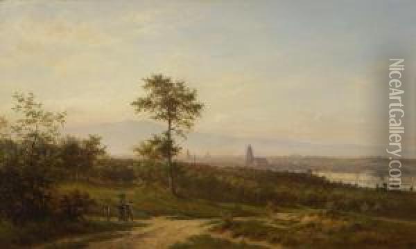 Blick Auf Frankfurt Vom Muhlberg. Oil Painting - Adolf Joh. Hoeffler