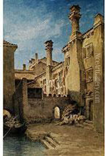 Hausergruppe In Venedig Oil Painting - Adolf Joh. Hoeffler