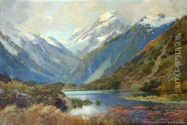 Mt Cook From Red Lake, Hermitage Oil Painting - Charles Henry Howorth