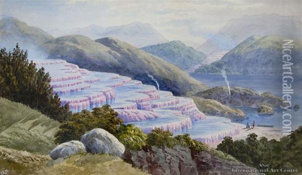 Pink Terraces, Rotomahana Oil Painting - John Barr Clarke Hoyte