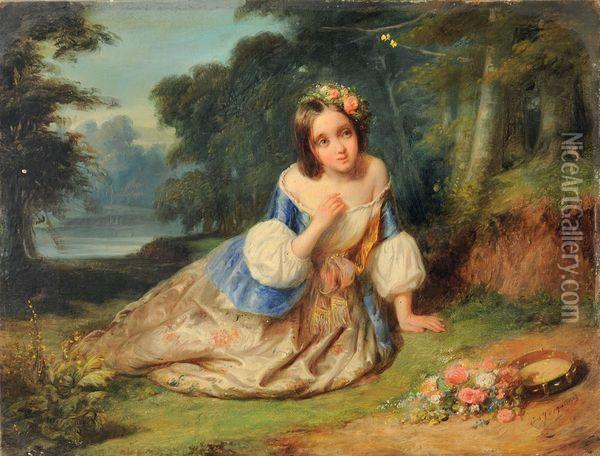 La Petite Princesse Aux Fleurs Oil Painting - Claude Jacquand
