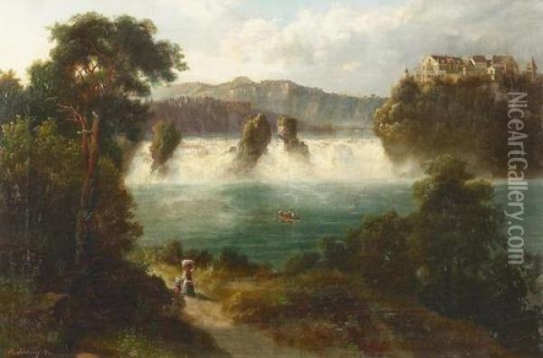Der Rheinfall Bei Neuhausen. Oil Painting - Arnold Jenny