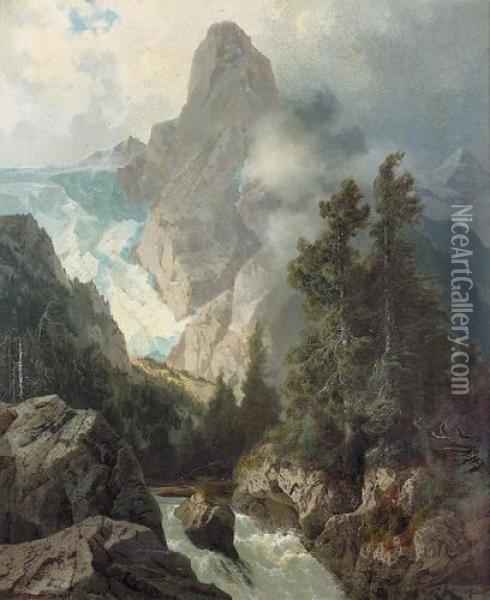 Rosenlaui-gletscher Und Wellhorn. Oil Painting - Arnold Jenny