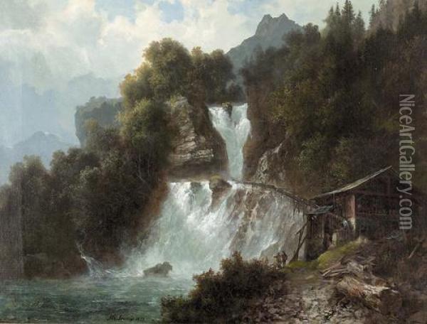 Die Reichenbachfalle Bei Meiringen. Oil Painting - Arnold Jenny