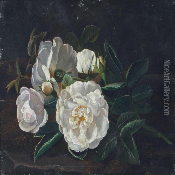 Still Life With White Roses Oil Painting - I.L. Jensen