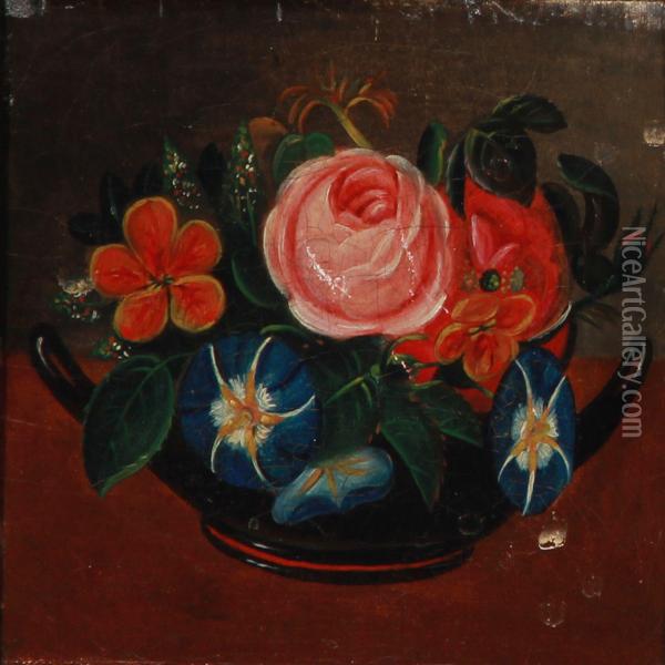 Two Still Lifes With Flowers Oil Painting - I.L. Jensen