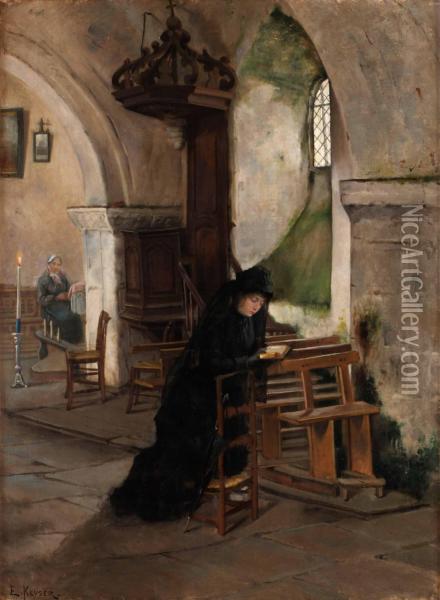 Kyrkointerior Med Bedjande Kvinna Oil Painting - Elisabeth Keyser