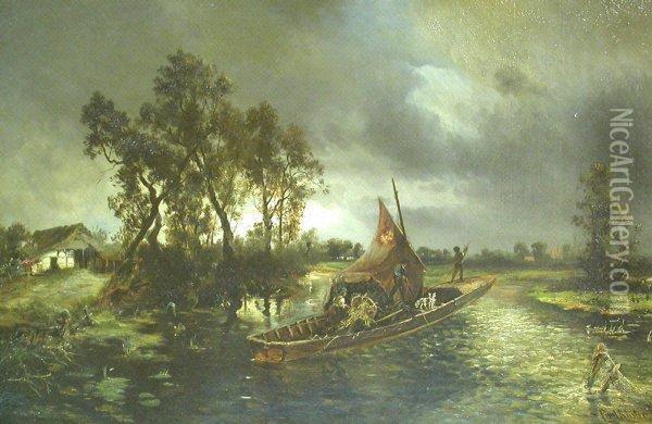 Hollandische Abendlandschaft Mit Ausfahrenden Kahnfischern Oil Painting - Paul Koster
