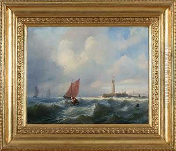 Hafeneinfahrt Mit Booten Auf Bewegter See Oil Painting - Wilhelm August Krause