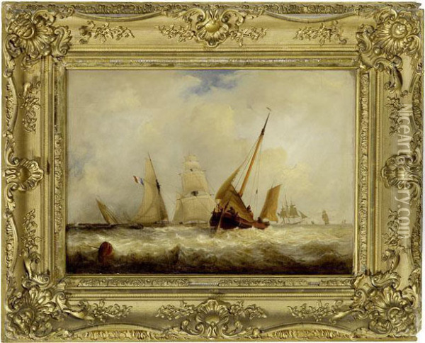 Segelschiffe Auf Bewegter See Vor Hafeneinfahrt Oil Painting - Wilhelm August Krause