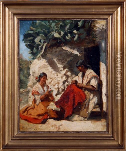 Titled 'sondag Morgen Udenfor En Ghitanabolig I Granada' Oil Painting - Peder Severin Kroyer