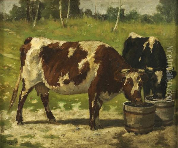 In From The Pasture. Signed Lower Left W.h. Lansil. Titled On Reverse And Dated 1896. Oil Painting - Wilbur H. Lansil