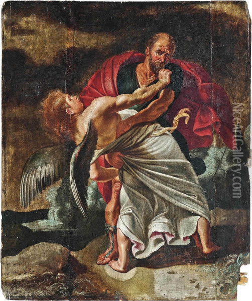 Jacob And The Angel Oil Painting - Pieter Lastman