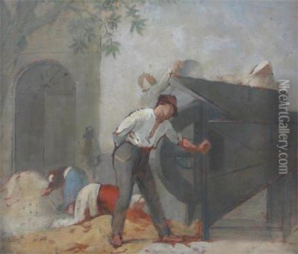 The Threshing Machine Oil Painting - Joseph Fortune Layraud